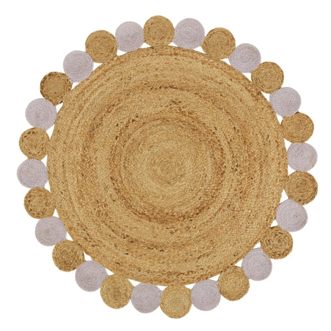 Beige Blue Jute Braided Round Rugfor Living Room – Natural handmade by LoomifyHome