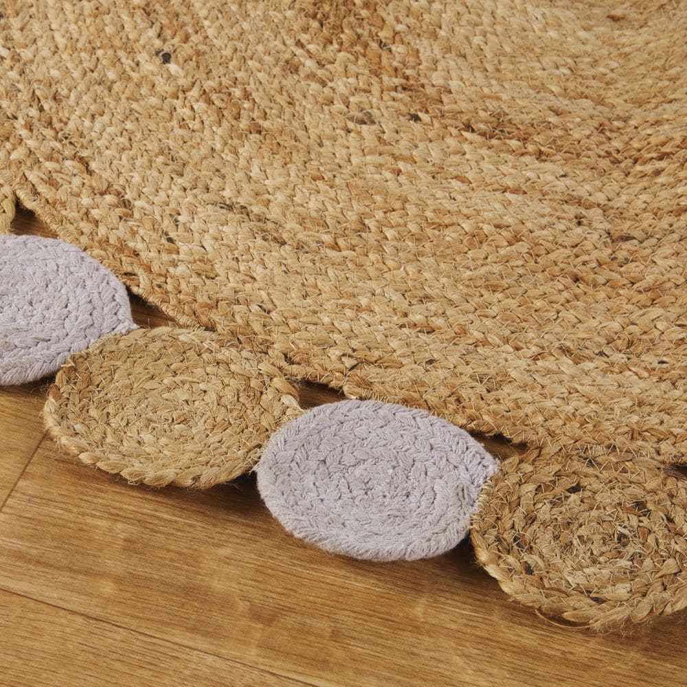 Beige Blue Jute Braided Round Rugfor Living Room – Natural handmade by LoomifyHome
