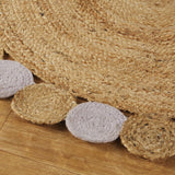 Beige Blue Jute Braided Round Rugfor Living Room – Natural handmade by LoomifyHome