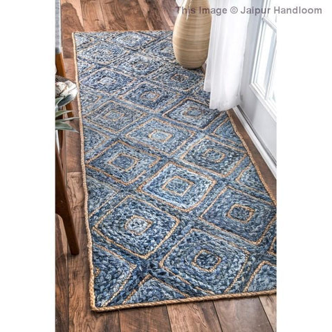 Beige Blue Jute Braided Runner Rugfor Living Room – 24 x 192 handmade by LoomifyHome