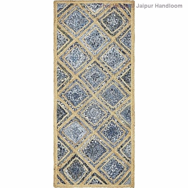 Beige Blue Jute Braided Runner Rugfor Living Room – 24 x 192 handmade by LoomifyHome