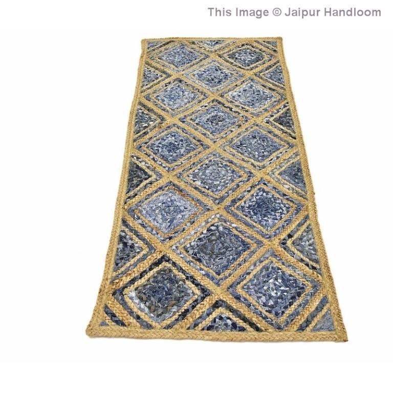 Beige Blue Jute Braided Runner Rugfor Living Room – 24 x 192 handmade by LoomifyHome