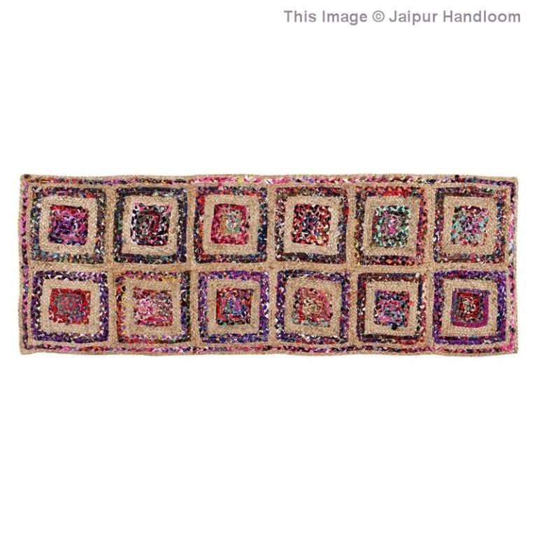 Beige Blue Jute Braided Runner Rugfor Living Room – 2 x 14 handmade by LoomifyHome