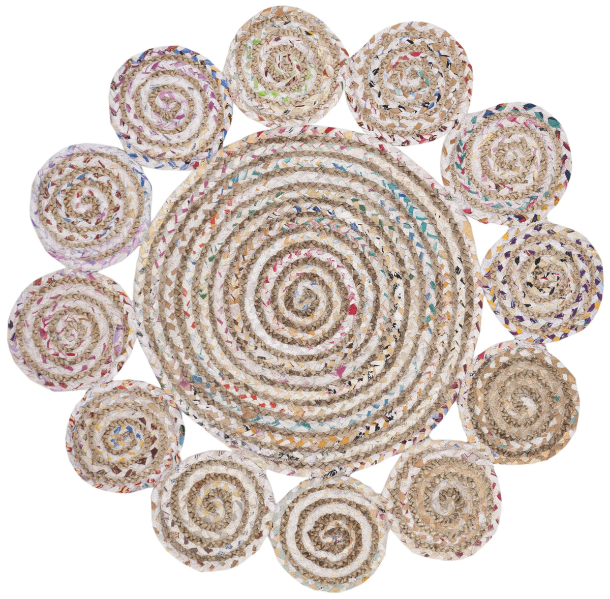 Beige Blue Jute Braided Round Rugfor Living Room – Antique handmade by LoomifyHome