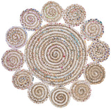 Beige Blue Jute Braided Round Rugfor Living Room – Antique handmade by LoomifyHome