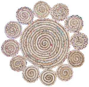 Beige Blue Jute Braided Round Rugfor Living Room – Antique handmade by LoomifyHome