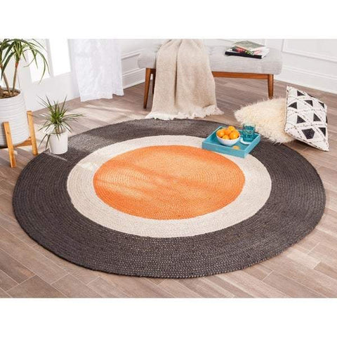 Beige Blue Jute Braided Round Rugfor Living Room – Pattern handmade by LoomifyHome