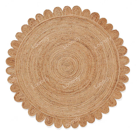 Round Natural Rug Scalloped Jute Round Rug Beige Eco Friendly Rug Round Braided Jute Area Rug Scallop Round jute Rug Circle