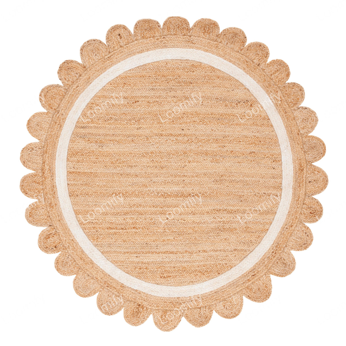Round Natural Rug Scalloped Jute Round Rug Beige Eco Friendly Rug Round Braided Jute Area Rug Scallop Round jute Rug Circle