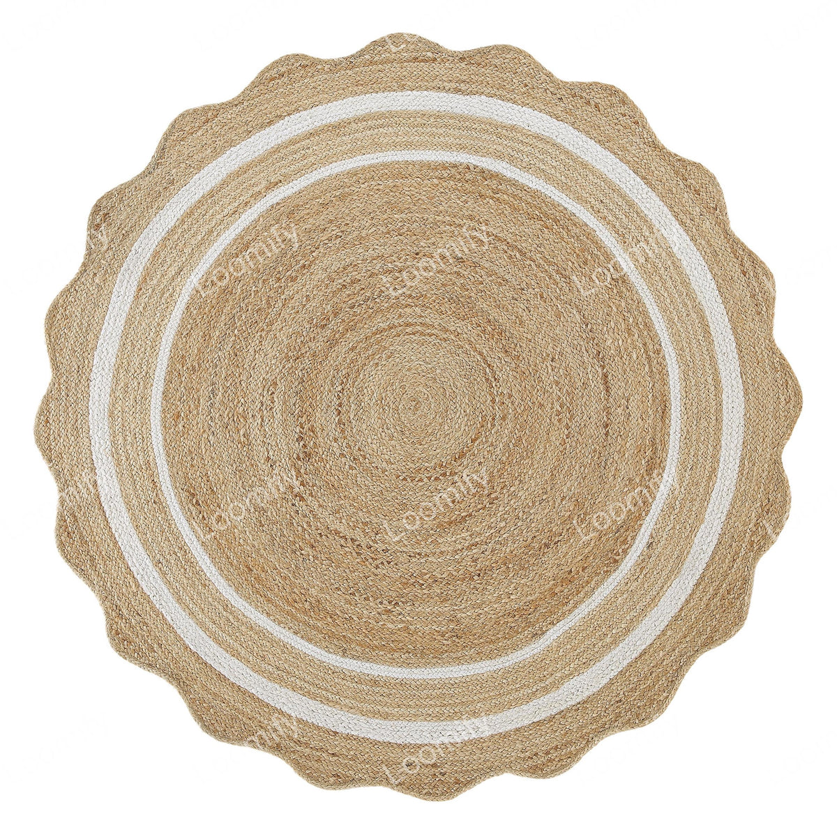 Round Natural Rug Scalloped Jute Round Rug Beige Eco Friendly Rug Round Braided Jute Area Rug Scallop Round jute Rug Circle