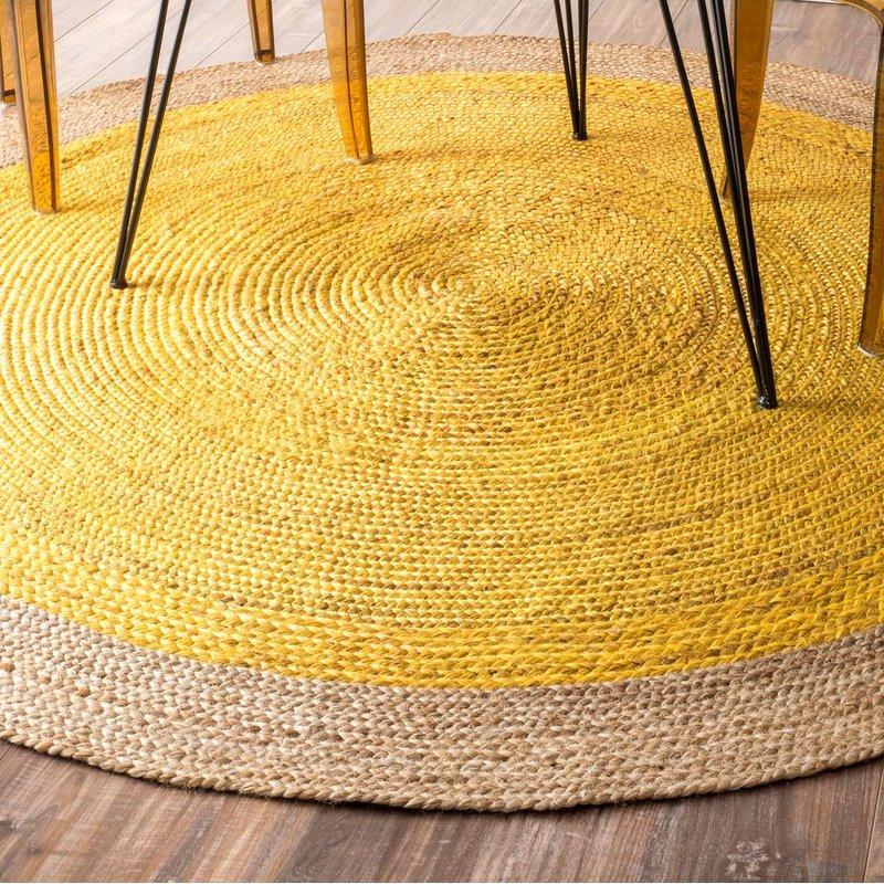 Beige Blue Jute Braided Round Rugfor Living Room – Golden handmade by LoomifyHome