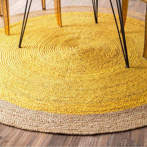 Beige Blue Jute Braided Round Rugfor Living Room – Golden handmade by LoomifyHome