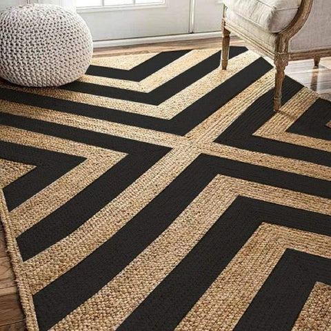 Black White Jute Braided Doormatfor Living Room handmade by LoomifyHome