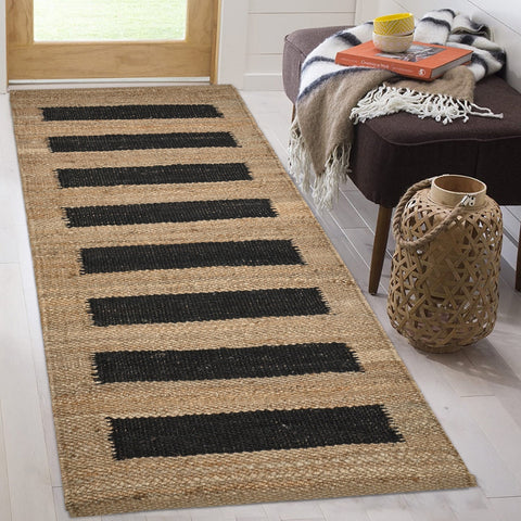 Black Beige Jute Braided Stair Runnerfor Living Room handmade by LoomifyHome