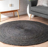 Black White Jute Braided Round Rugfor Living Room – Solid handmade by LoomifyHome