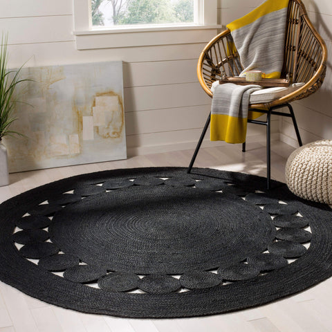 Black Beige Jute Braided Round Rugfor Living Room – Mandala handmade by LoomifyHome