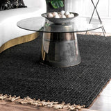 Black Beige Jute Braided Oval Rugfor Living Room handmade by LoomifyHome