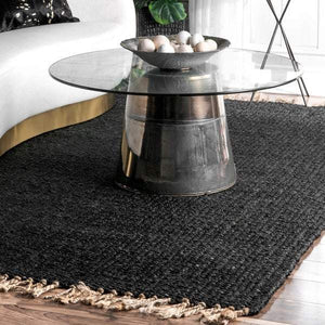 Black Beige Jute Braided Oval Rugfor Living Room handmade by LoomifyHome