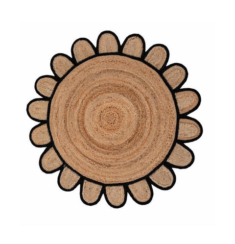 Black Beige Jute Braided Round Rugfor Living Room handmade by LoomifyHome