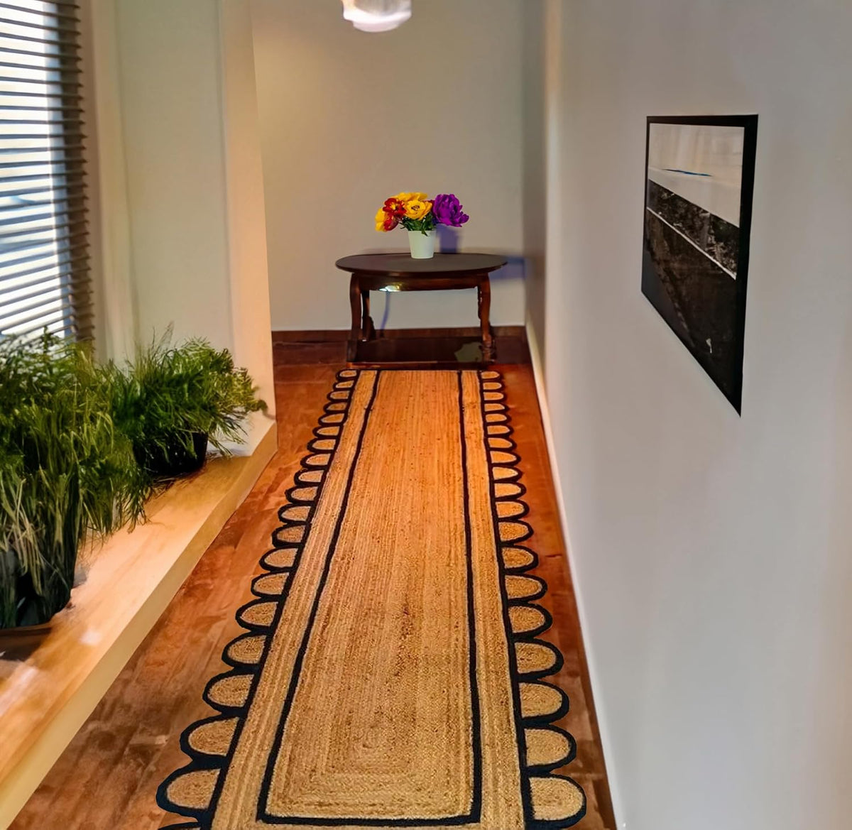 Black Beige Jute Braided Runner Rugfor Living Room – Coastal handmade by LoomifyHome