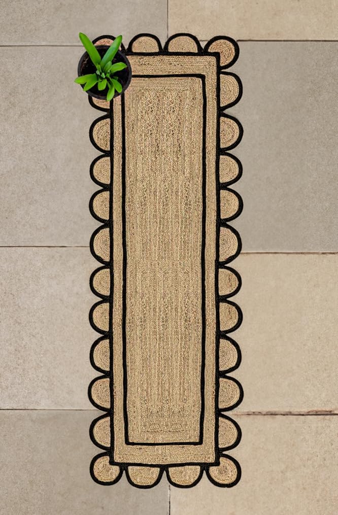 Black Beige Jute Braided Runner Rugfor Living Room – Coastal handmade by LoomifyHome