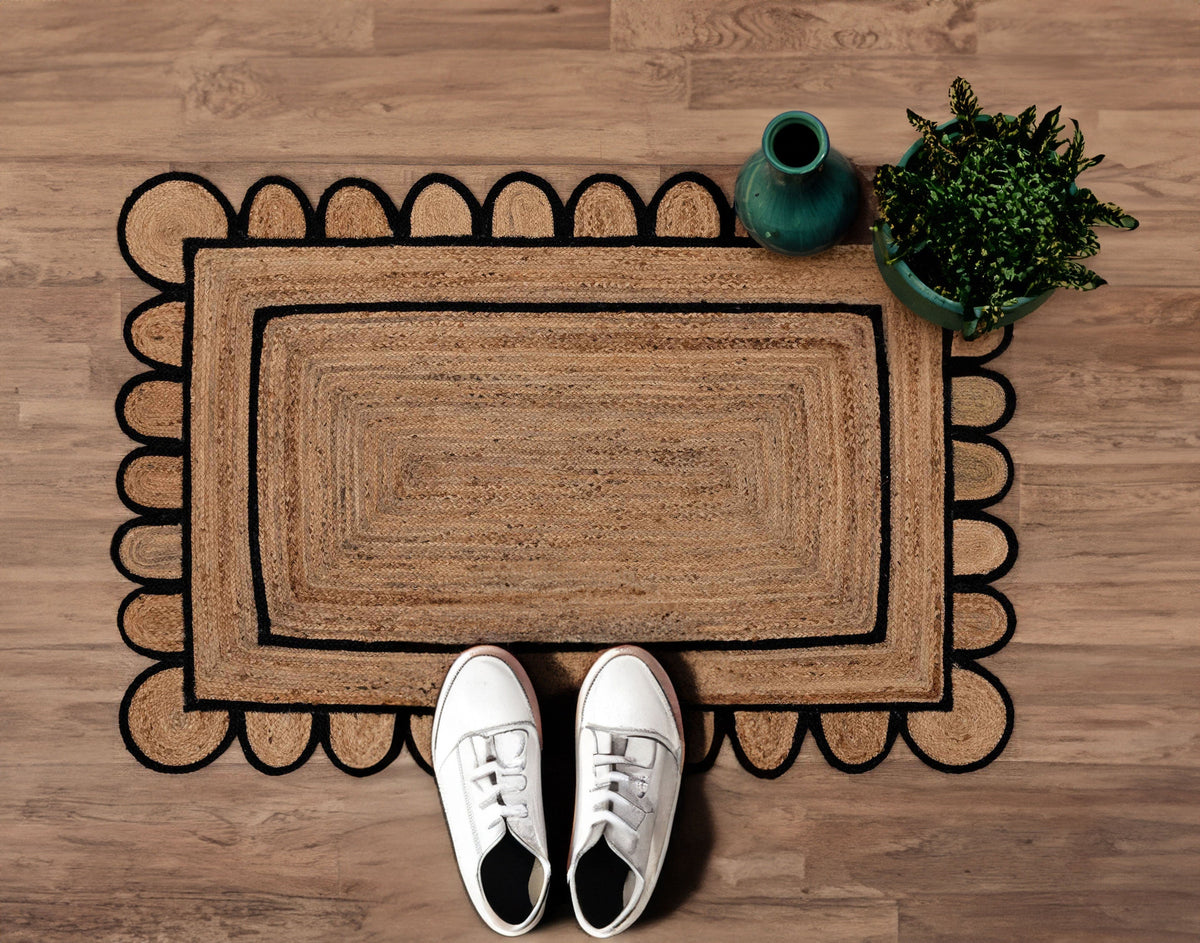 Black Beige Jute Braided Runner Rugfor Living Room – Coastal handmade by LoomifyHome
