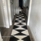 Black White Jute Braided Stair Runnerfor Living Room – Scalloped handmade by LoomifyHome