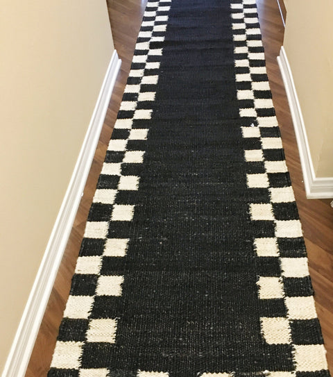 Black White Jute Braided Stair Runnerfor Living Room handmade by LoomifyHome