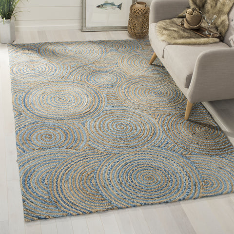 Beige Blue Jute Braided Area Rugfor Living Room – 48 x 72 handmade by LoomifyHome