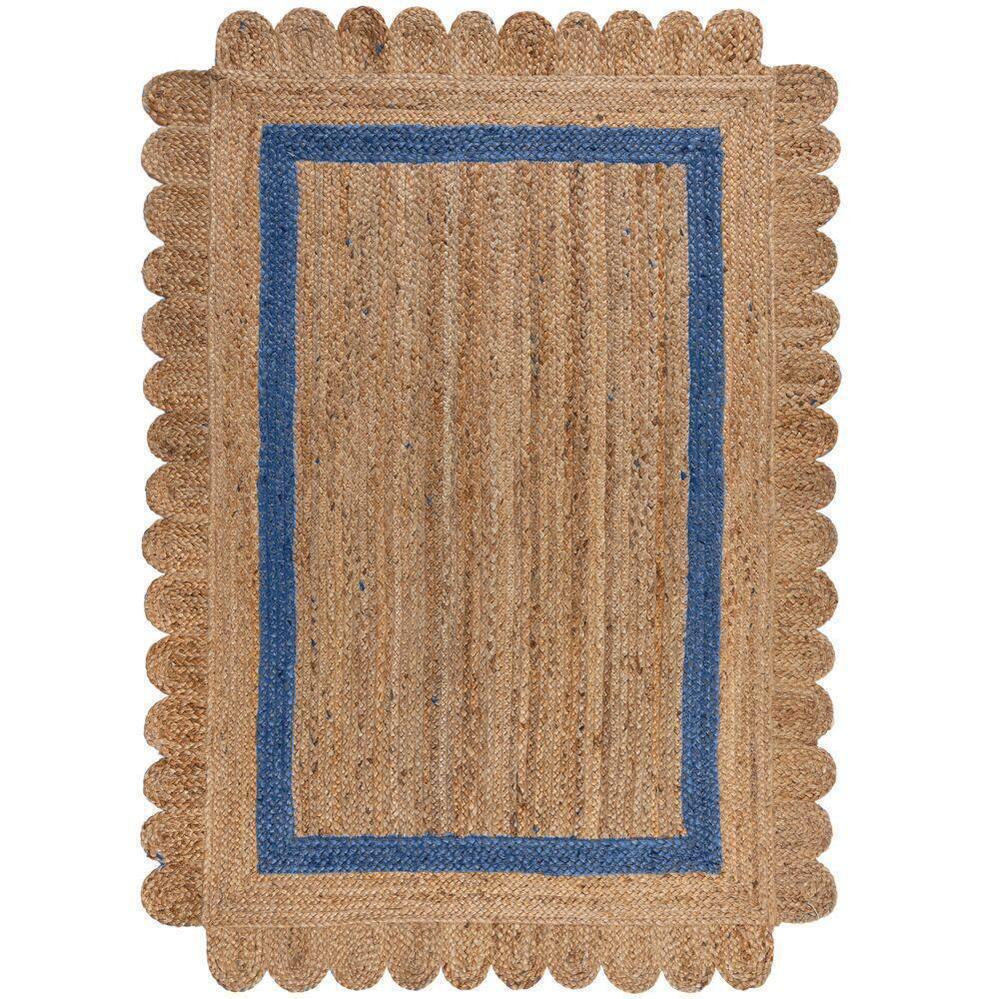 Beige Blue Jute Braided Runner Rugfor Living Room – Coastal handmade by LoomifyHome