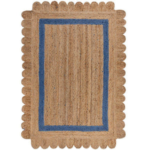 Beige Blue Jute Braided Runner Rugfor Living Room – Coastal handmade by LoomifyHome