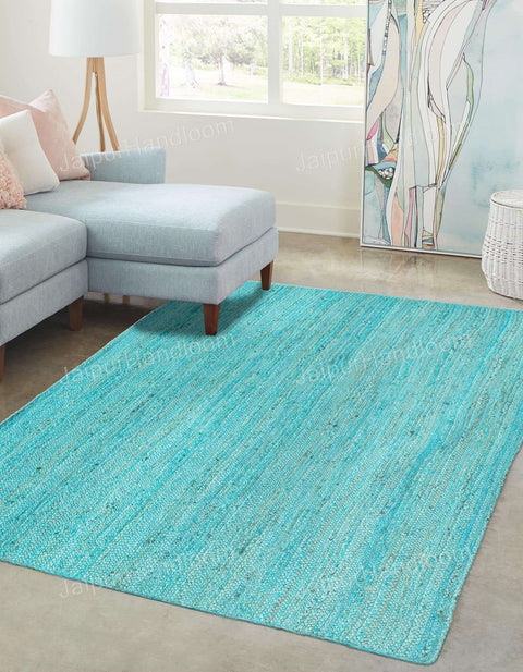 Beige Blue Jute Braided Runner Rugfor Living Room – Bohemian handmade by LoomifyHome