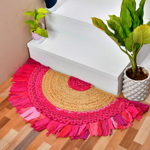 White Beige Jute Braided Half Moon Doormatfor Living Room – Entryway handmade by LoomifyHome