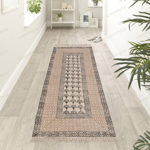 Block Printed Handmade Cotton Runner Rug