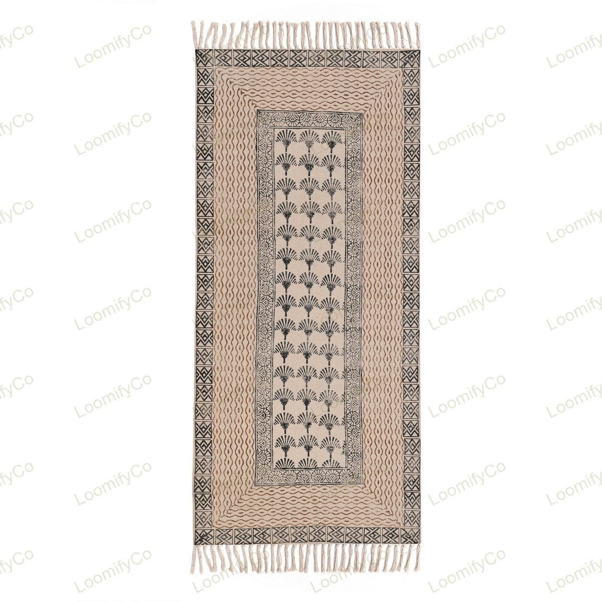 Block Printed Handmade Cotton Runner Rug