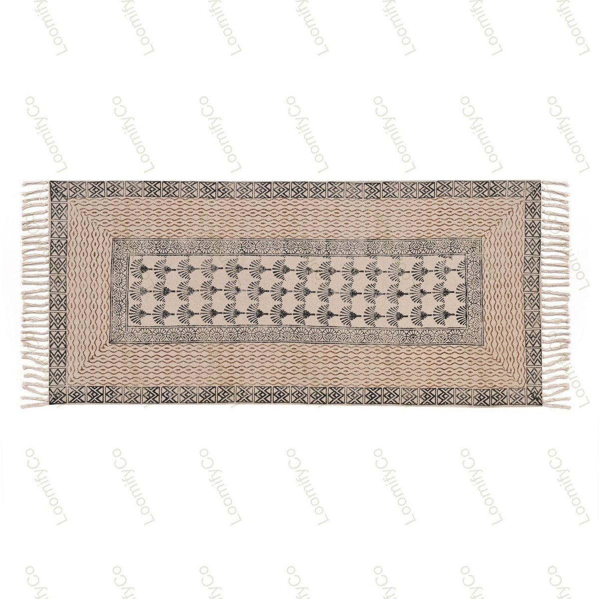 Block Printed Handmade Cotton Runner Rug