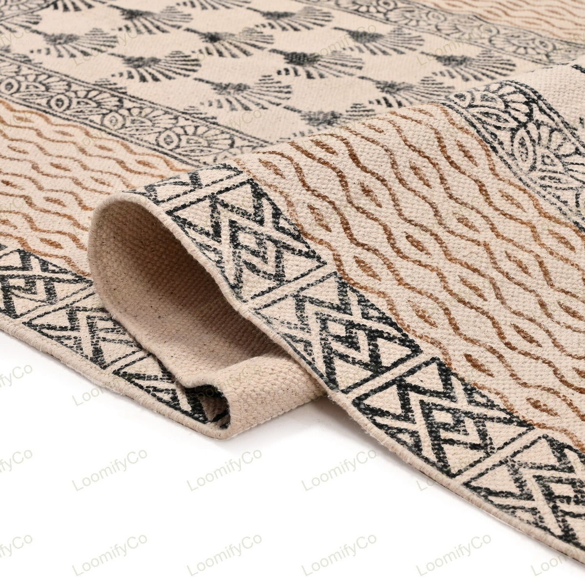 Block Printed Handmade Cotton Runner Rug