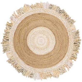 Beige Blue Jute Braided Round Rugfor Living Room – Accent handmade by LoomifyHome