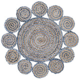 Beige Blue Jute Braided Round Rugfor Living Room – Denim handmade by LoomifyHome