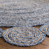 Beige Blue Jute Braided Round Rugfor Living Room – Denim handmade by LoomifyHome
