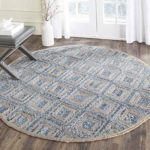 Beige Blue Jute Braided Round Rugfor Living Room – Entryways handmade by LoomifyHome