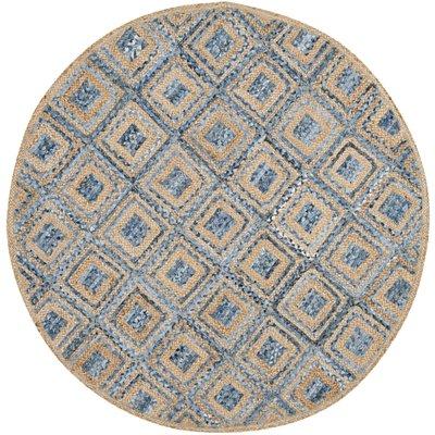 Beige Blue Jute Braided Round Rugfor Living Room – Entryways handmade by LoomifyHome