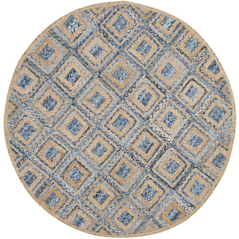 Beige Blue Jute Braided Round Rugfor Living Room – Entryways handmade by LoomifyHome