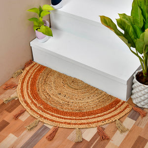 White Beige Jute Braided Half Moon Doormatfor Living Room – Soft Neutral handmade by LoomifyHome
