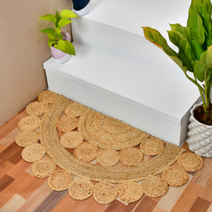 White Beige Jute Braided Half Moon Doormatfor Living Room – Fringed Edge handmade by LoomifyHome