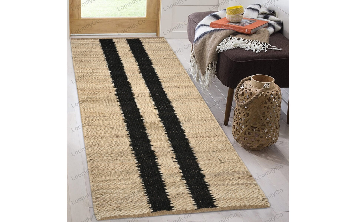 Hand Loomed Natural Jute Runner/Rug, Braided Jute Runner
