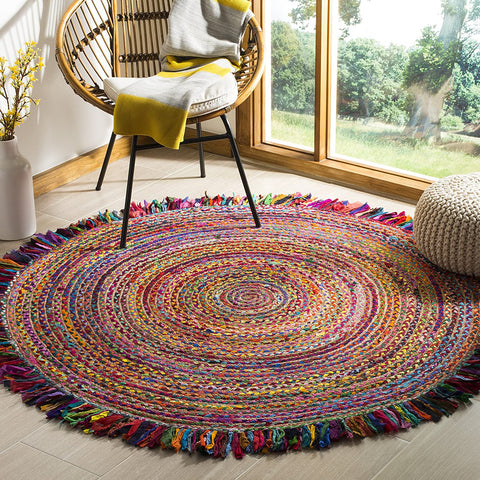 Beige Blue Jute Braided Round Rugfor Living Room – Artisan Style 30 handmade by LoomifyHome