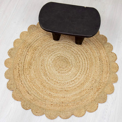 Beige Blue Jute Braided Round Rugfor Living Room – Artisan Style 3 handmade by LoomifyHome