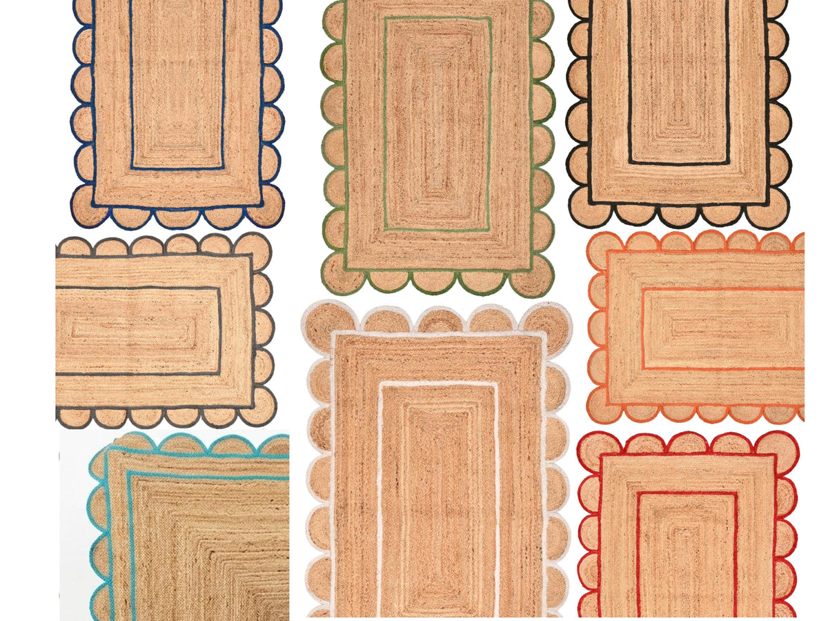 Natural Jute Rug Scalloped Edge Rug, Scalloped Jute Rug, Bohemian Rug, Jute Scalloped Rug, Jute Rug Rectangular, Scallop