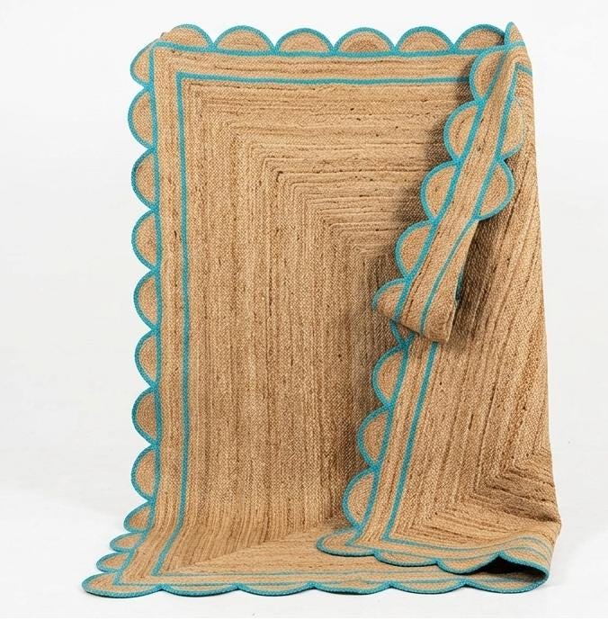 Natural Jute Rug Scalloped Edge Rug, Scalloped Jute Rug, Bohemian Rug, Jute Scalloped Rug, Jute Rug Rectangular, Scallop